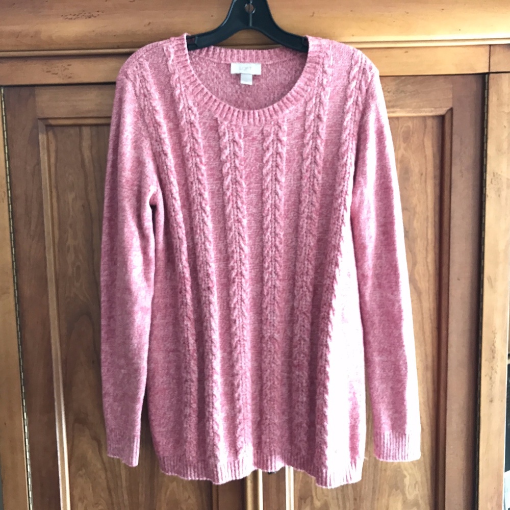 Loft Outlet Cotton Blend Pullover Pink Marled Sweater Large
